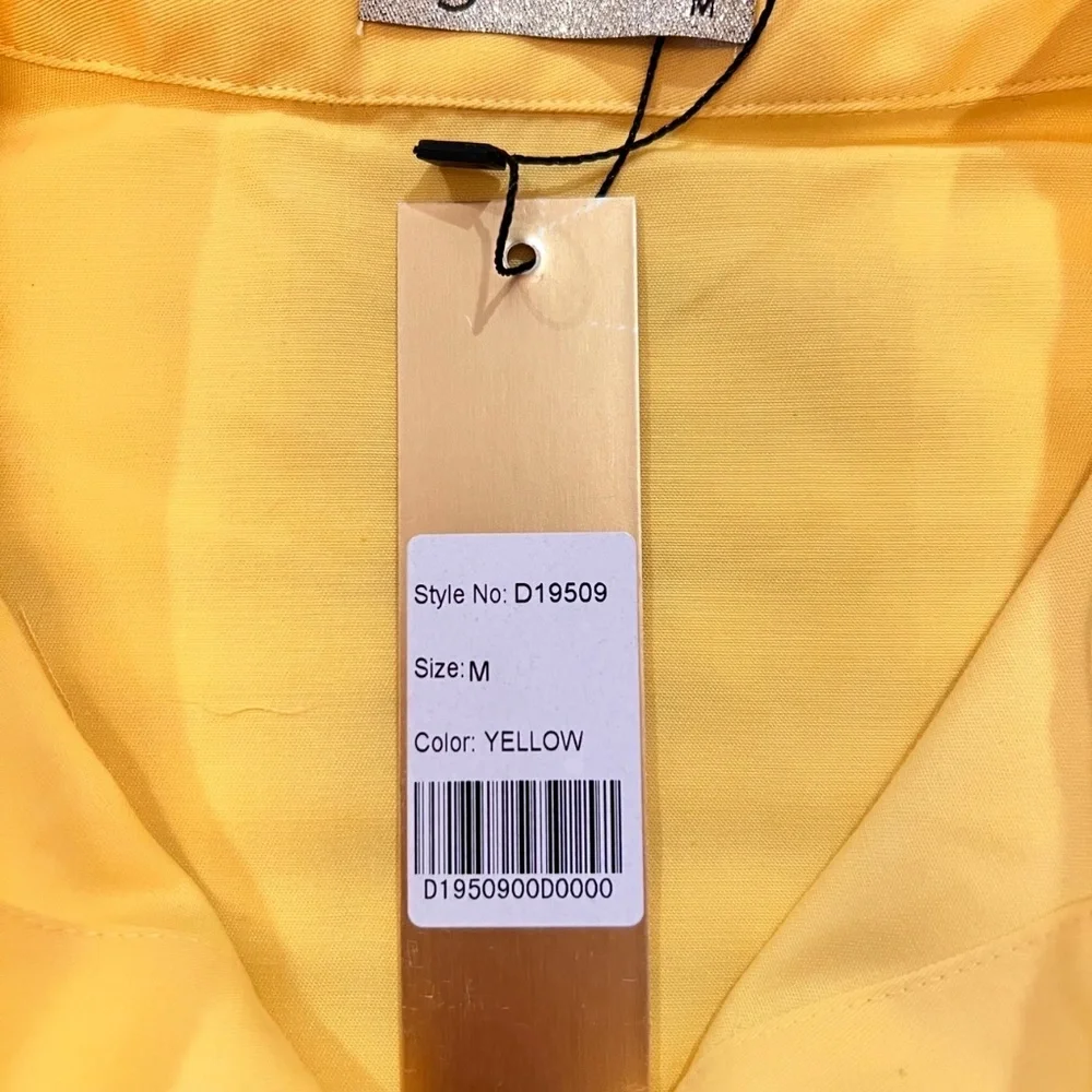 #A037   FT INC  Resort  Yellow  Sheer  Midi Shirt  dress  NWT Size  M - Picture 8 of 10